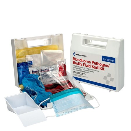 Acme United Wall-mount Bloodborne Pathogen and Bodily Fluid Spill Kit in Plastic Carry Case, OSHA, 24 Pcs, White 214-U/FAO